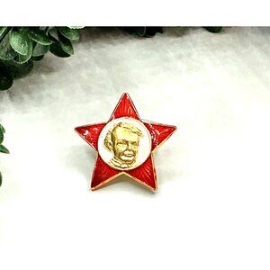 Vintage Red Star Pin With Lenin Portrait 10K Gold Plated Badge Collectible Histo